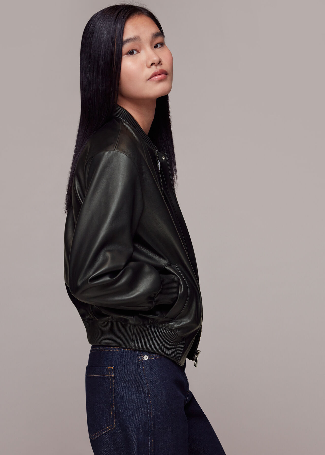 Laura Leather Bomber Jacket